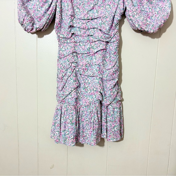 ASTR the Label Rushed Off Shoulder Blue Pink Ditsy Mini Floral Dress Size S - Picture 5 of 9